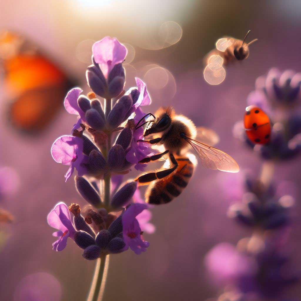 گل اسطوخودوس و زنبور